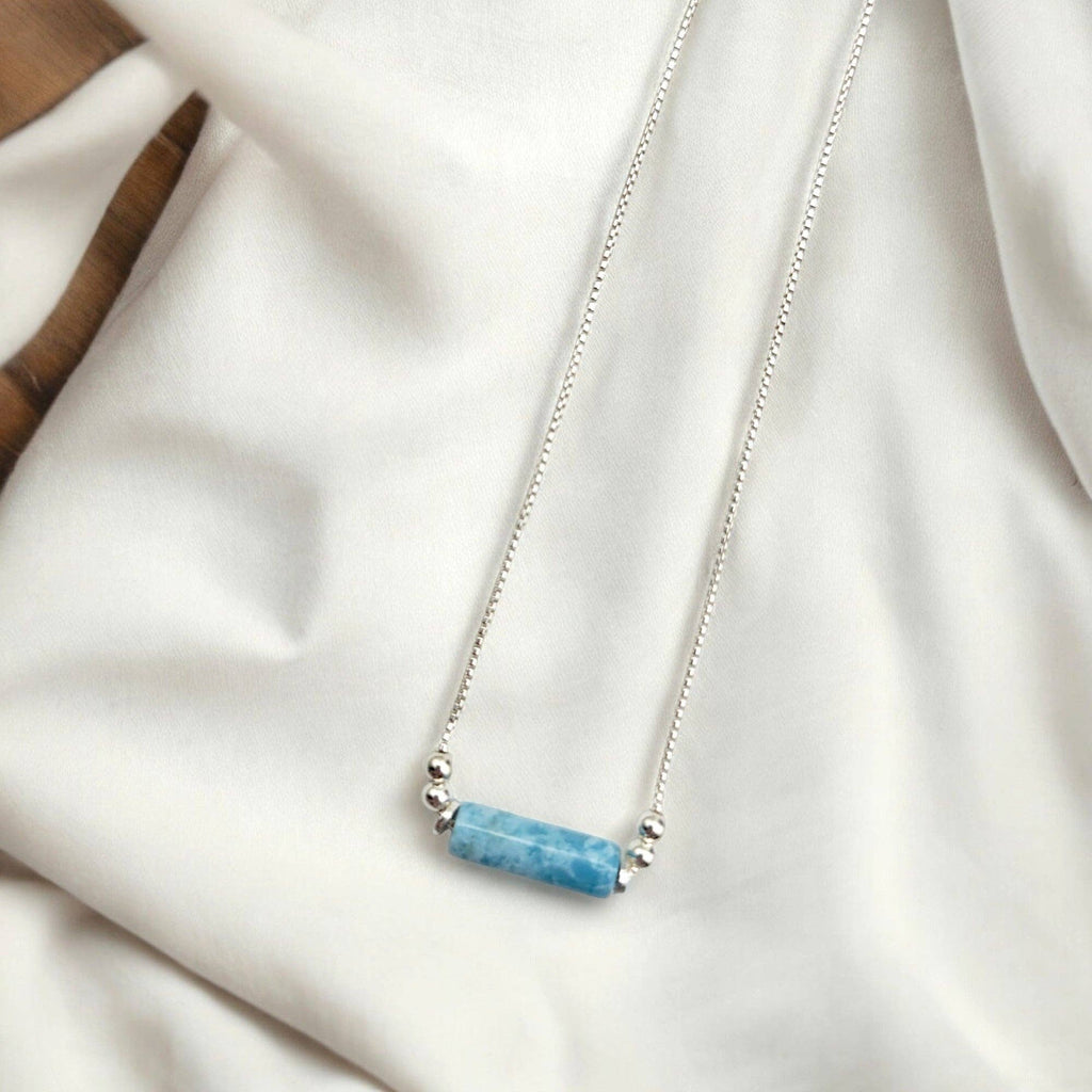 Adjustable Sterling Silver Necklace with Larimar Quartz
