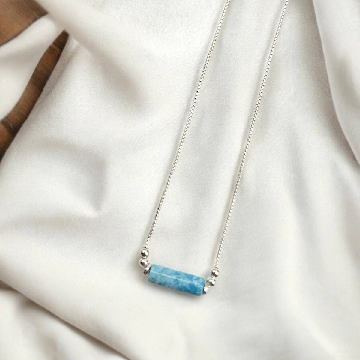 Adjustable Sterling Silver Necklace with Larimar Quartz