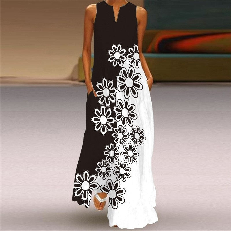 Floral Sleeveless V-Neck Casual Dress