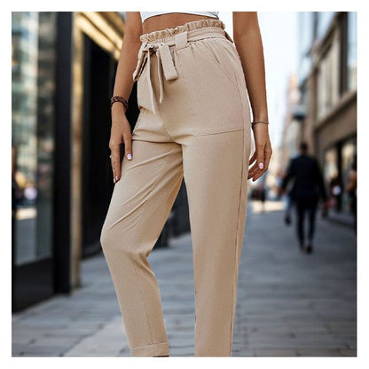 Elastic Waist Solid Color Long Pants