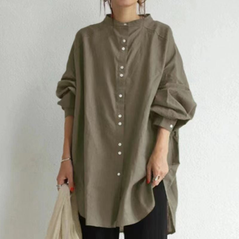 Loose Casual Solid Color Medium-Length Shirt