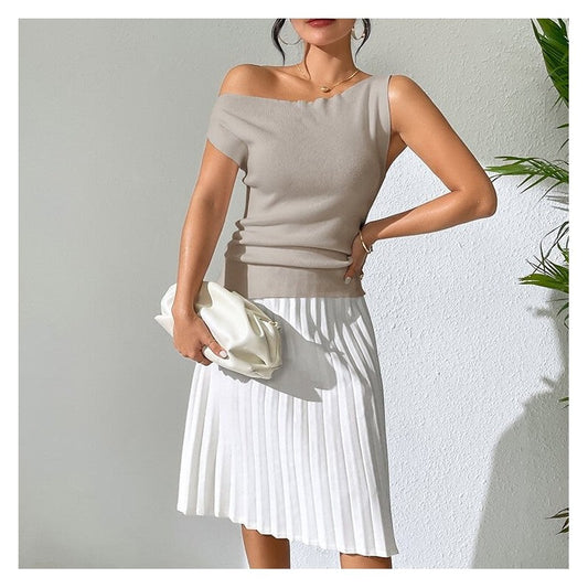 Sleek Knit Shoulder-Baring Sleeveless Top
