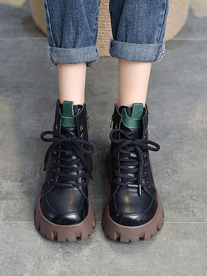 Vintage Cow Leather Platform Shoes Boots