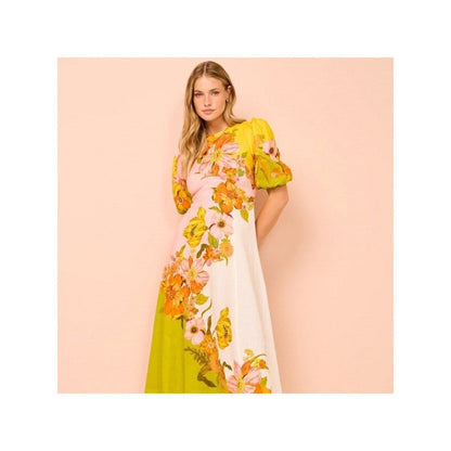 Stylish Printed Bubble Sleeve Bodycon Dress