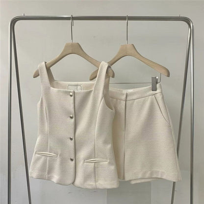 Solid Color V-Neck Vest and Shorts Set