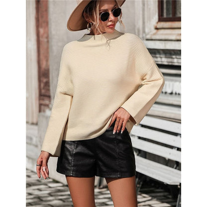 Solid Color Long Sleeve Crewneck Casual Loose Pullover Knitted Sweater