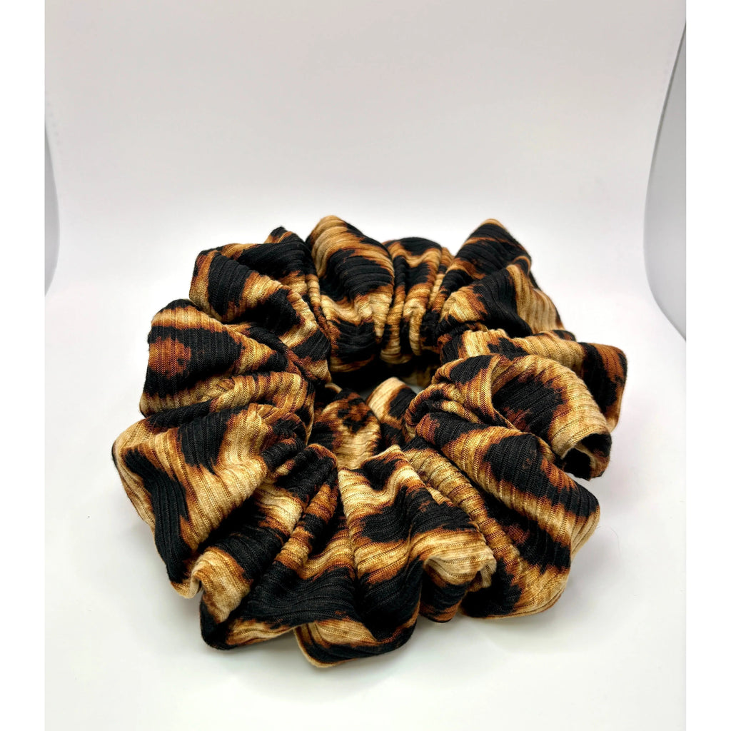 Brown Cheetah Ribbed Scrunchie