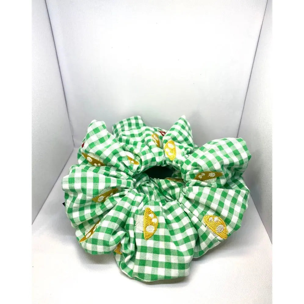 Green Plaid Mushroom Scrunchie