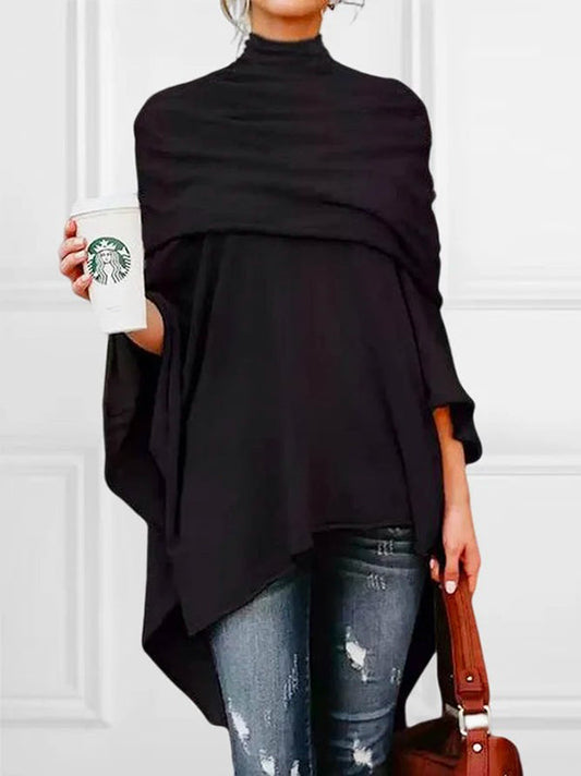 Solid Color High-Neck Asymmetric Casual T-Shirt Tops