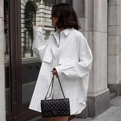 Striped Shirt Dress with Versatile Long Sleeves
