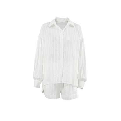 Breathable Cotton Long Sleeve Pajama Set with Shorts