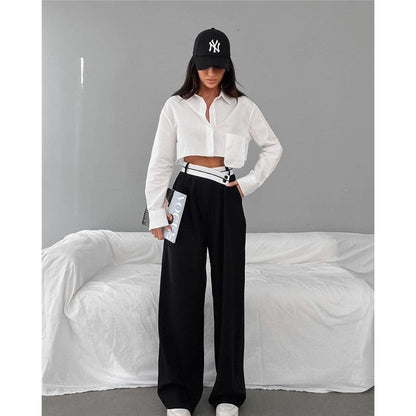 Patchwork High Waisted Wide Leg Trousers