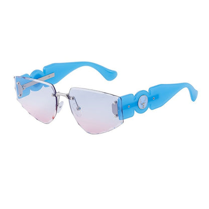 Fashionable Rimless Wide-Leg Carved Floral Sunglasses