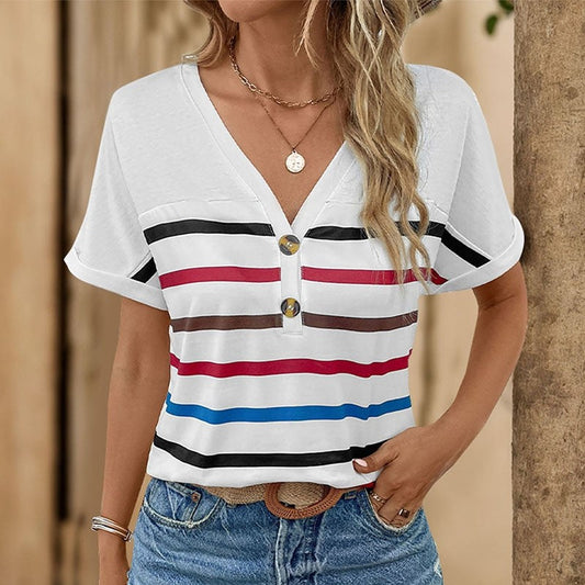 Off-Shoulder Striped Short-Sleeve T-Shirt with Versatile Styling