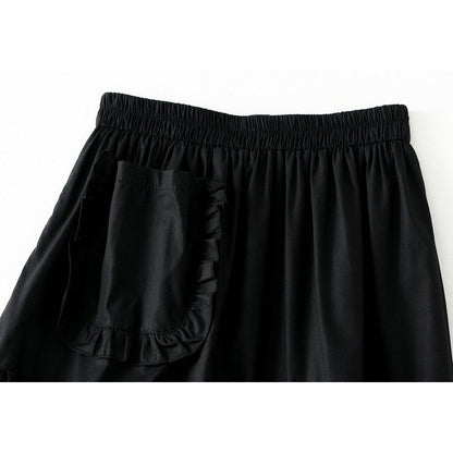 Elegant Solid Color Elastic Waist Ruffled A-Line Skirt
