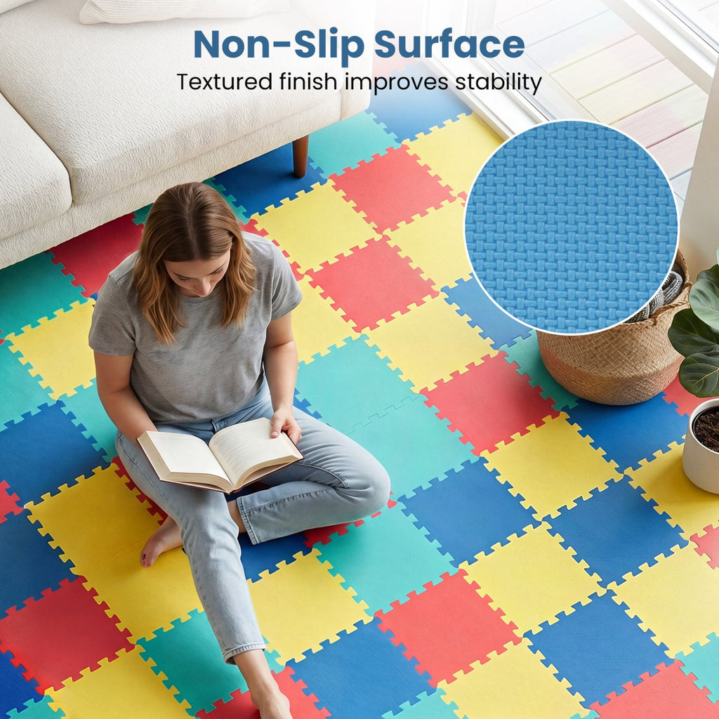 Interlocking EVA Foam Floor Tiles 18-Pack with Borders
