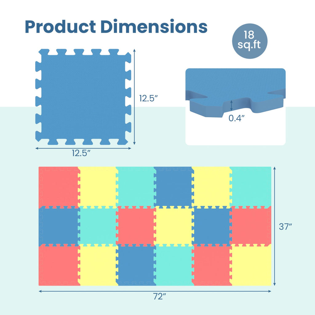 Interlocking EVA Foam Floor Tiles 18-Pack with Borders