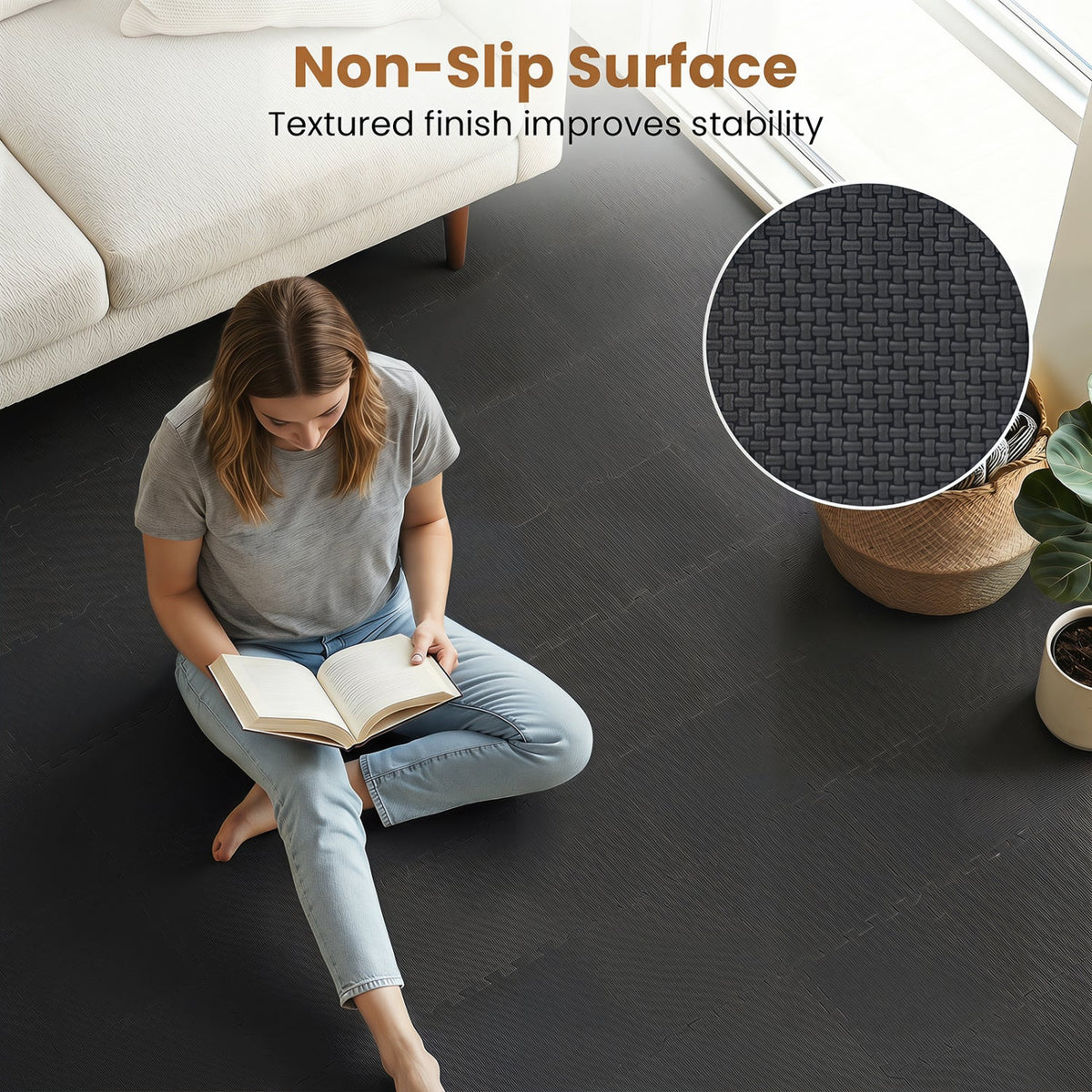 Interlocking EVA Foam Floor Tiles 18-Pack with Borders