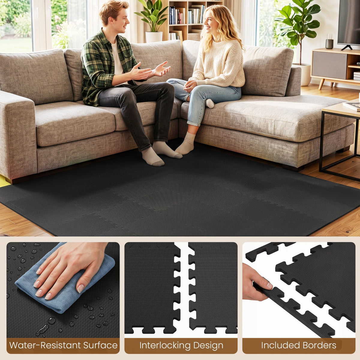 Interlocking EVA Foam Floor Tiles 18-Pack with Borders