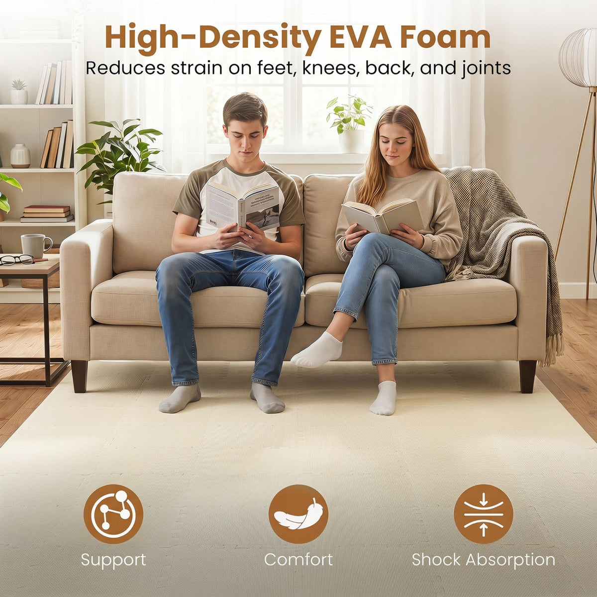 Interlocking EVA Foam Floor Tiles 18-Pack with Borders