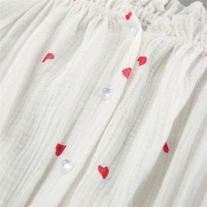 Heart Print One-Shoulder Nightgown with Ruffle Hem