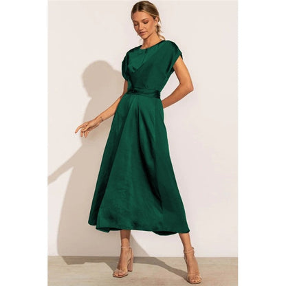 Solid Color Sleeveless Bandage Satin Maxi Dress