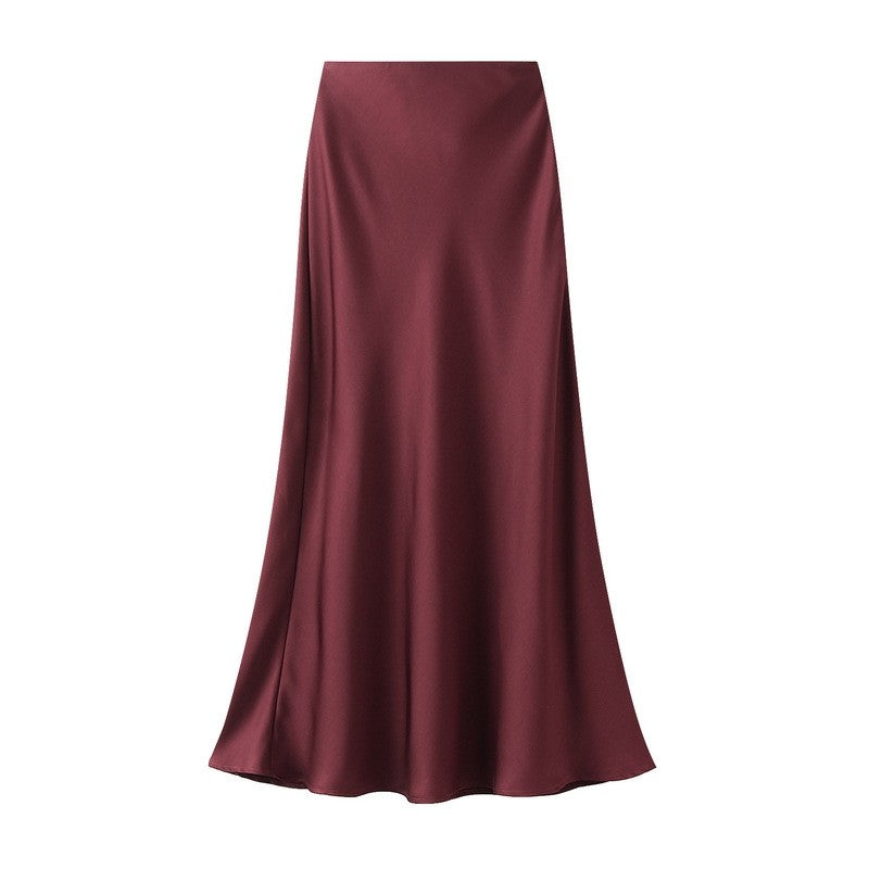 High Waisted Satin Fishtail Maxi Skirt