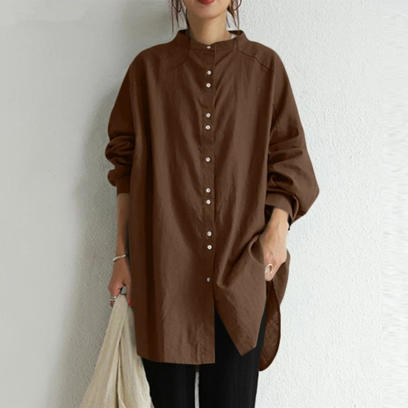 Loose Casual Solid Color Medium-Length Shirt