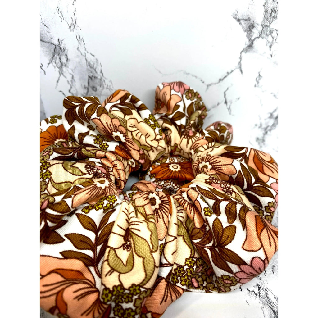 Brown Floral Brushed Polyester Scrunchie