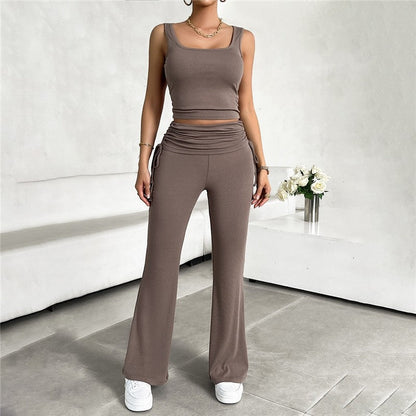 Slim Fit Casual Solid Color Vest and Pants Ensemble