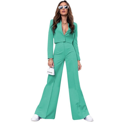 Solid Color Jacket and Pants Set