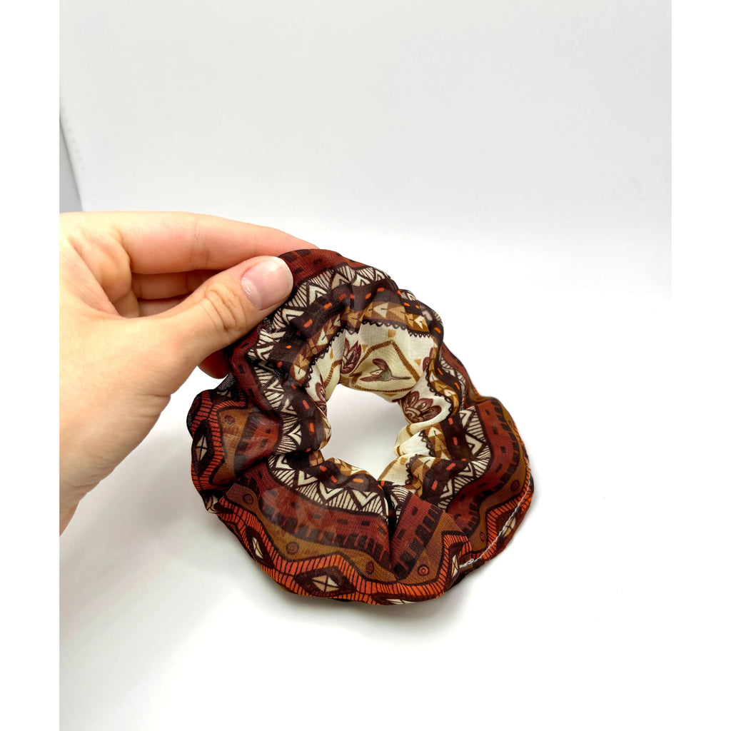 Mini Brown Geometric Scrunchie