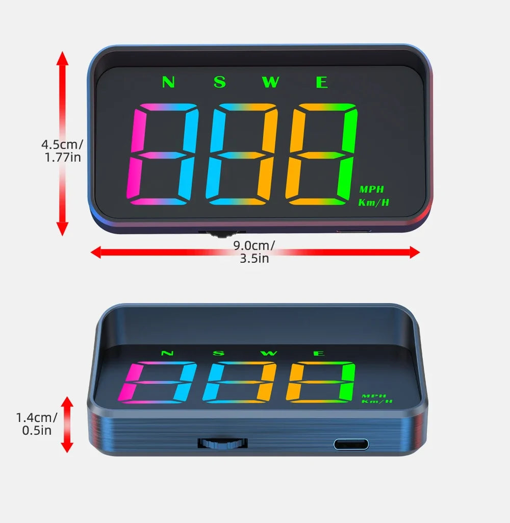 GPS Head-Up Speedometer Display with Large Font, Auto Brightness & MPH Speed Unit (Type-C Powered)
