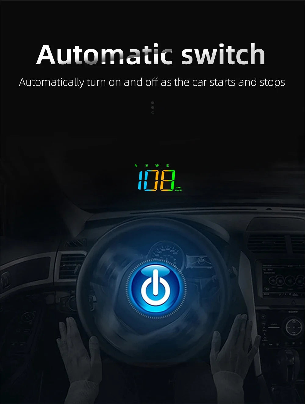 GPS Head-Up Speedometer Display with Large Font, Auto Brightness & MPH Speed Unit (Type-C Powered)