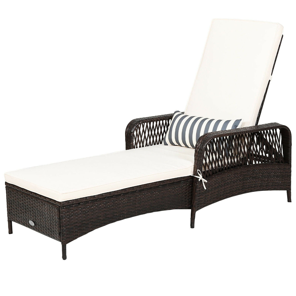 Outdoor Patio Wicker Chaise Lounge Chair with Adjustable Backrest and Pillow