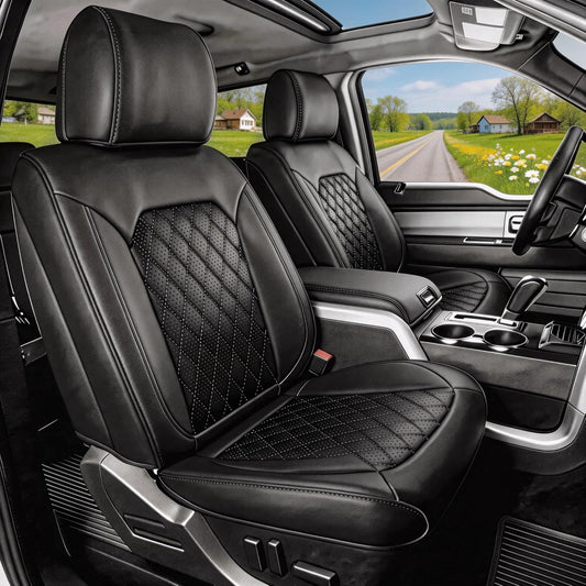 Custom Seat Covers fit for Dodge Ram 1500 2500 3500, Full Coverage Luxury Leather Ram Truck Seat Cover 2009-2025 Compatible with Crew Cab Double Quad Regular ( Full Set (Flat Front/Curved Rear))