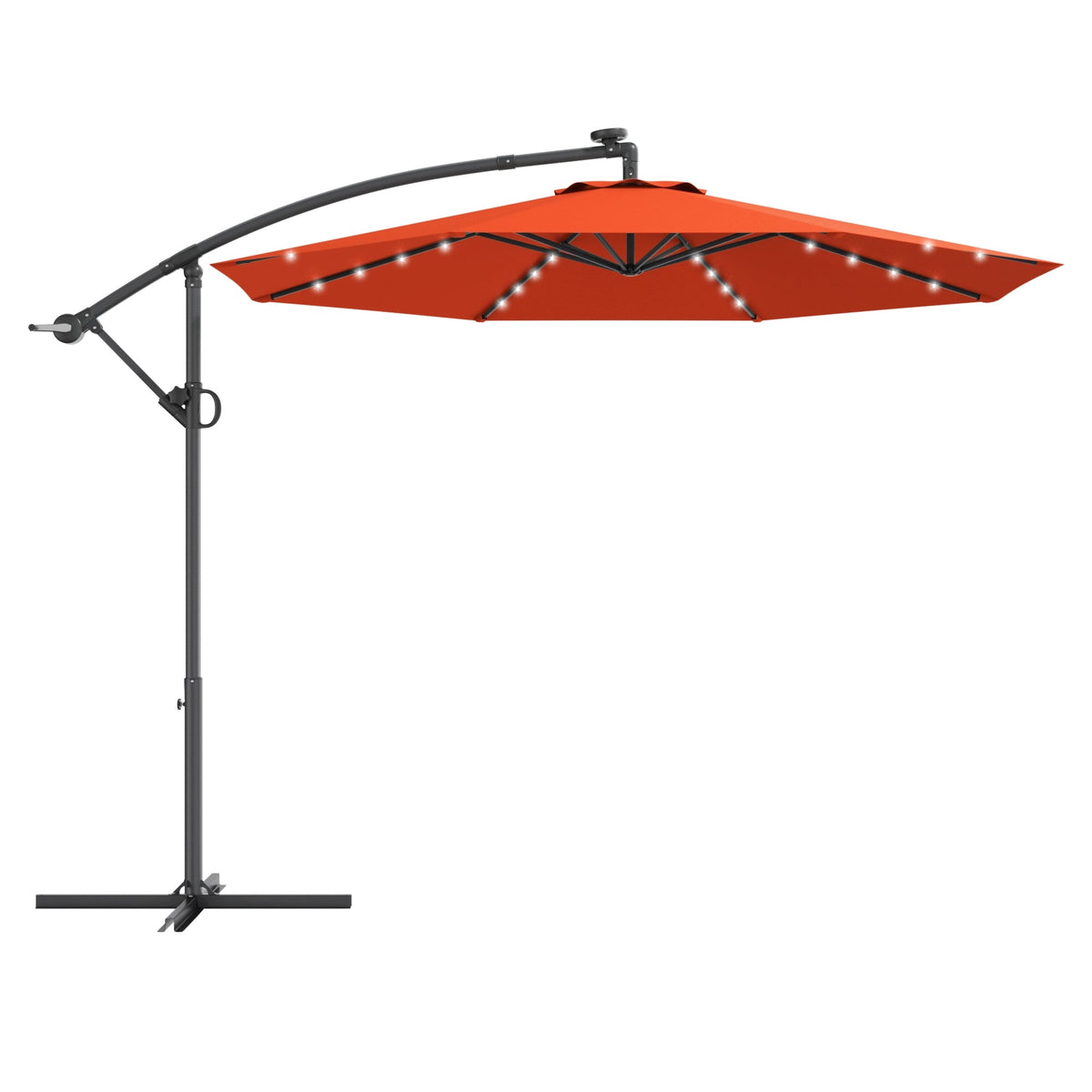 10 Feet 360° Rotation Solar Powered LED Patio Offset Umbrella without Weight Base-Gray