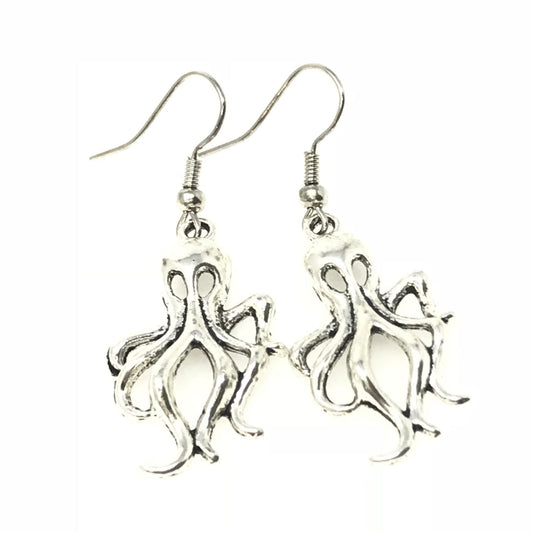 Kraken Earrings Silver Octopus Tentacle Nautical Steampunk Dangle Jewelry