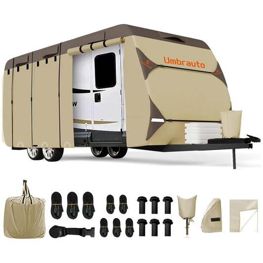 Umbrauto RV Cover,7 Layers Travel Trailer Cover, Waterproof Camper Cover,Khaki