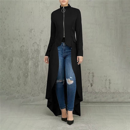 Solid Color Long Sleeve Half Turtleneck Zipper Irregular Outerwear