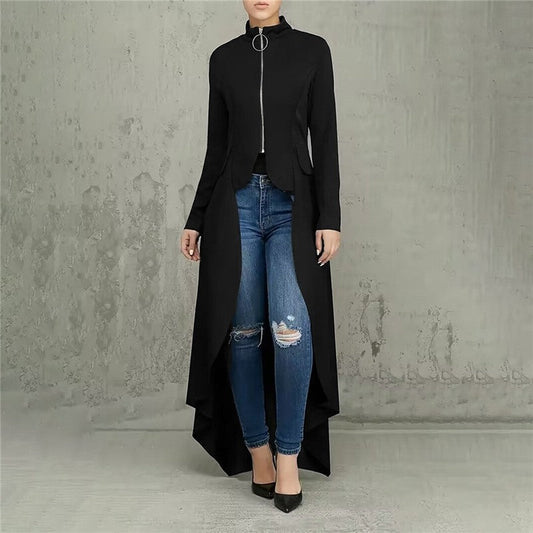Solid Color Long Sleeve Half Turtleneck Zipper Irregular Outerwear