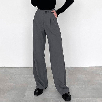 High Waist Straight Leg Casual Suit Trousers in Solid Color