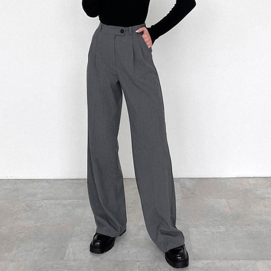 High Waist Straight Leg Casual Suit Trousers in Solid Color