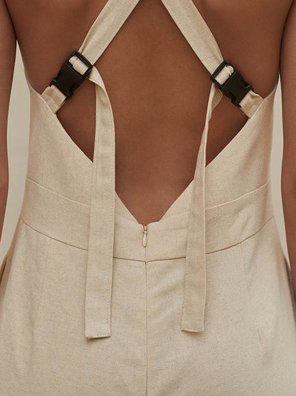 Sleeveless Wide Leg Solid Color Round-Neck Jumpsuits