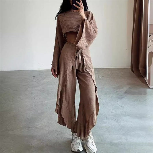 Fashionable Solid Color Loose Fit Top and Pants Set