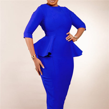 Ruffle Hem Solid Color Bodycon Dress for Office Wear