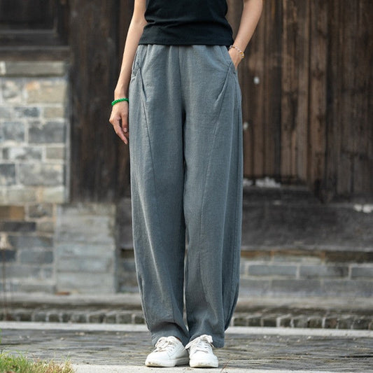 Fleece-Lined Solid Color Casual Lantern Pants