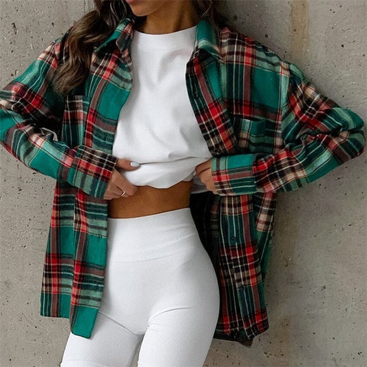Casual Loose-Fit Plaid Long Sleeve Shirt