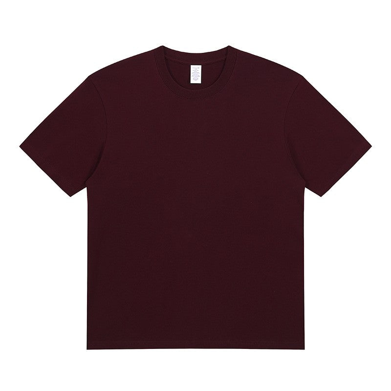 Solid Color Unisex Round Neck T-Shirt with Small Neckline