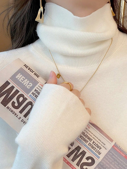 Simple Skinny Long Sleeves Solid Color High-Neck Pullovers